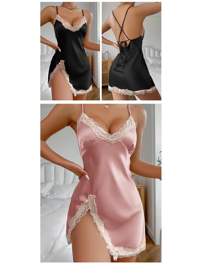 Ice Silk Women's Backless Camisole Short Skirt: Sexy, Breathable, Plus Size Summer Nightgown