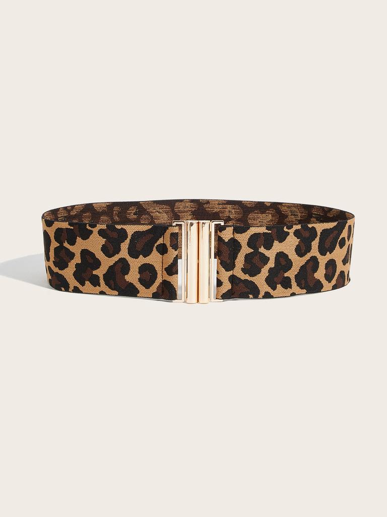 Leopard Retro Print Metal Buckle Wide Elastic Waist Belt Women Street Look Style