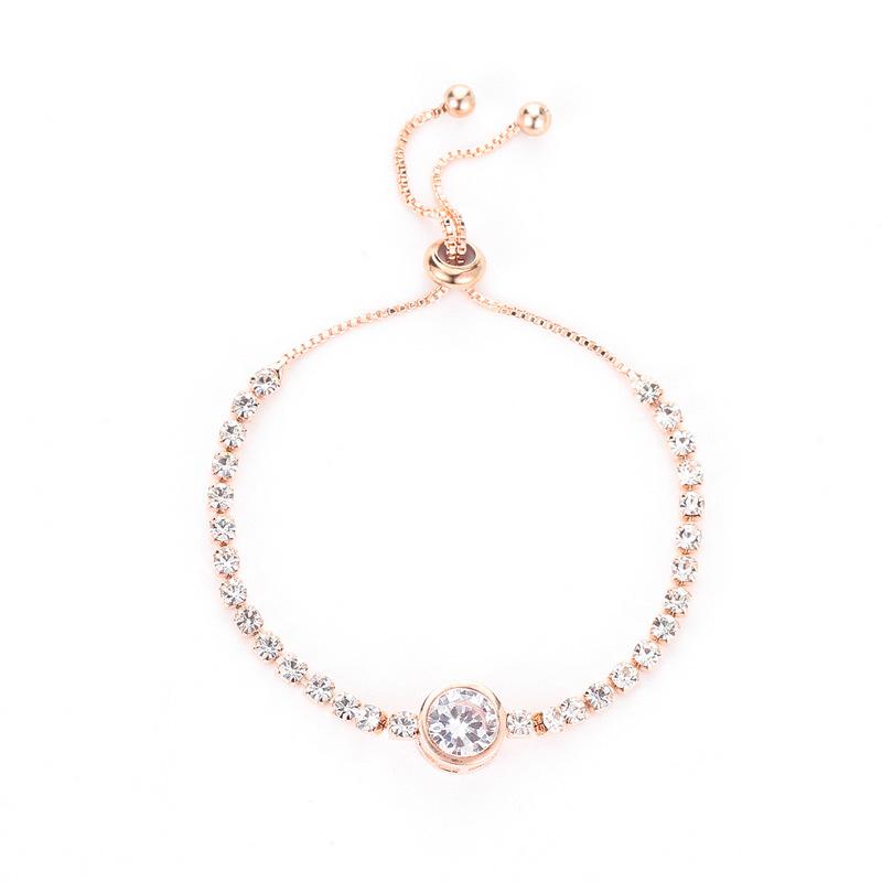 SUMENG 2024 New Round Rose Gold Color Cubic Zirconia Charm Bracelets for Women Jewelry Gifts