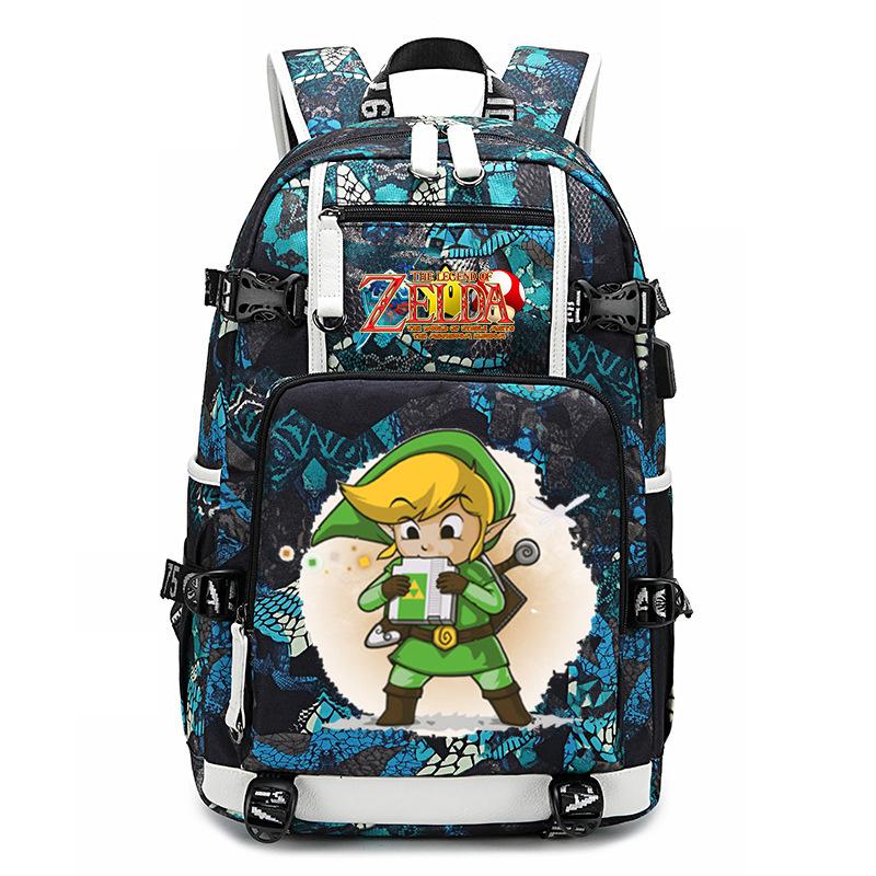 Zelda Zelda Plecak z Nadrukiem Akcesoria Outdoorowy Port USB Duża Pojemność Plecak Podróżny