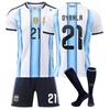 2026 FIFA World Cup Argentina Home #21 DYBALA Sport Training Jersey Set with Socks Teens Kids Adults Football Kits