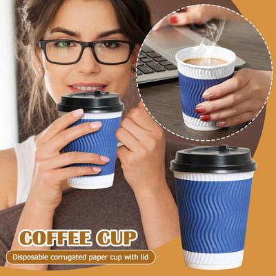 Einweg-Pappbecher mit Deckel 12 oz, Isolierte To-Go-Becher, Wellpappe Doppelwandig, Blau 50 Stück