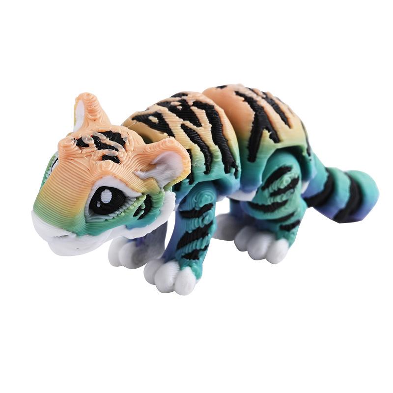 

3D Printed Small Tiger Figurine–Vivid Multi-Joint Movable Plaything Animal Model Tiger Ornament Cute Room Desktop Decoration Kids Gift
