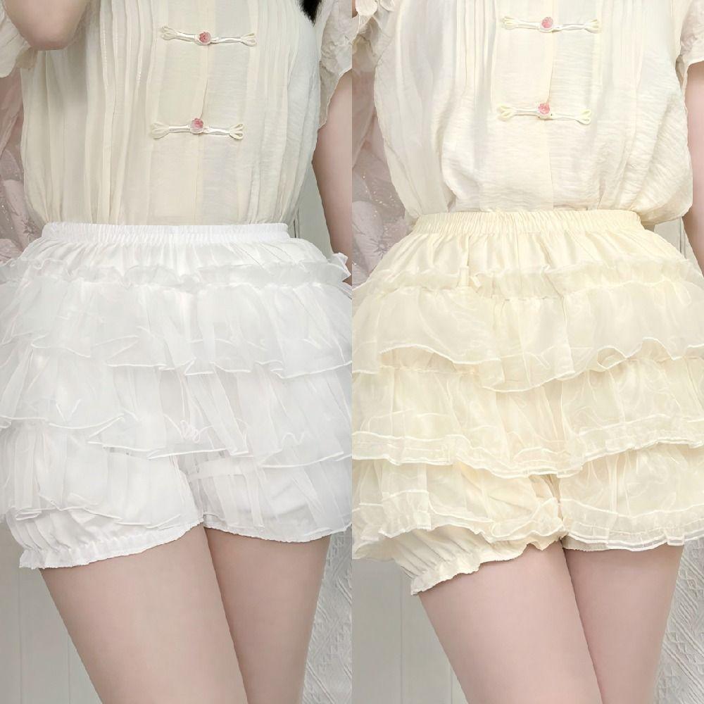 Anti Exposure JK Petticoat Elastic Tutu Puffy Skirt Comfortable Lace Pumpkin Pants Women