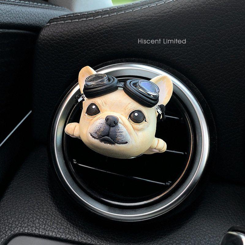 Creative Cute and Quirky French Bulldog Puppy Car Air Freshener Hand-Painted Aroma Diffuser Stone Air Vent Decoration Fragrance Car Interior for Women