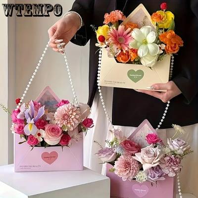 10 Stück Elegante Umschlagförmige Florale Geschenkboxen mit Liebesbrief-Design Hochzeits-Aufbewahrungsbeutel und Einkaufstasche Geschenkboxen