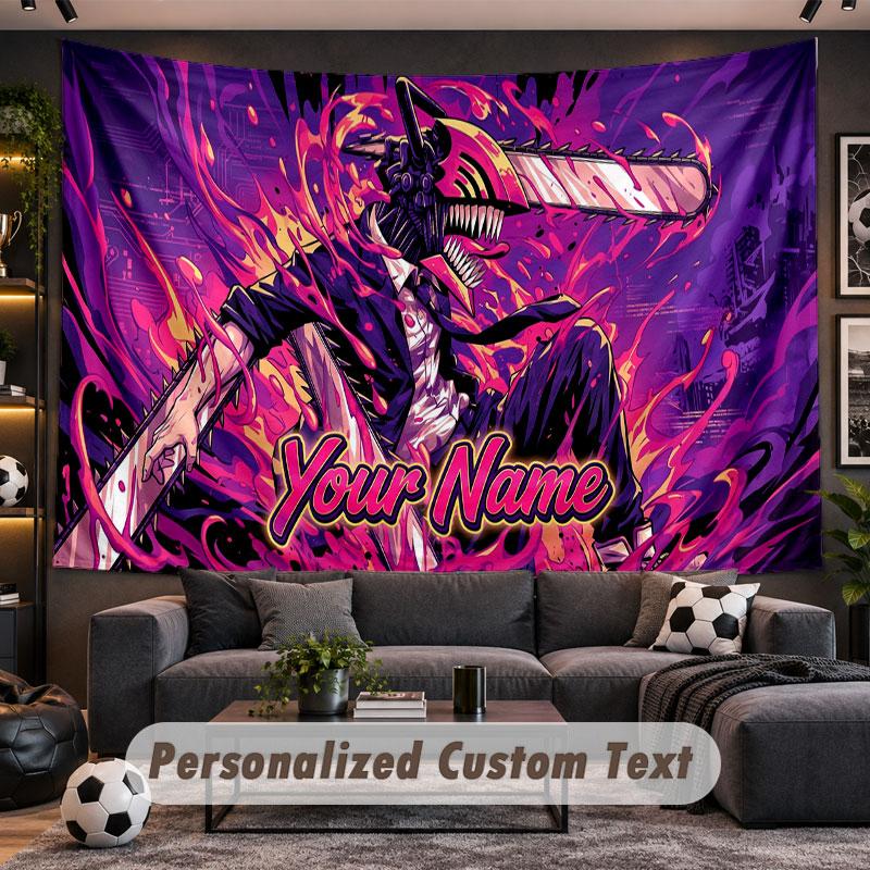 Wall Hanging Tapestry Custom NameChainsaw Man Pattern Personalized Printed Fabric Wall Decor