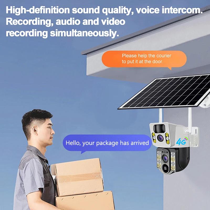 Solarbetriebene Kamera, 4G/WLAN HD-Sicherheitsüberwachung, Dual-Objektive, Nachtsicht, KI-Personenerkennung, CCTV-Monitor.