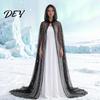 Langes wallendes Hexengewand durchgehender Umhang mit Kapuze für Damen, Stern Mond durchsichtiges Halloween-Outfit für Erwachsene Tüll Gothic Umhang Kostüm, Renaissance-Accessoires