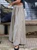 Plus Size Europe and The United States Cross-border Spring and Summer  Striped Pocket Elasticated Waist Wide-leg
