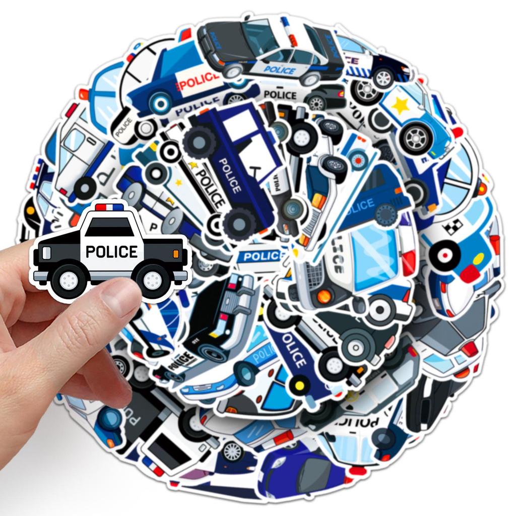 50 nálepek s policejními auty a skútry: Vodotěsná sada dekorací na cesty a notebooky