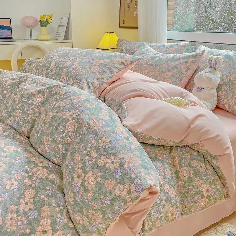 Bedding Set  Girls Cherry  Soft Washed Cotton Bed Sheet Queen King Size Duvet Set  Comforter Set Pillowcase Bed Linens