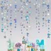 40 Ft Iridescent Mermaid Garland with Jellyfish Seashell Starfish Pearl Holographic Paper Streamer for Little Mermaid Rainbow Theme Birthday