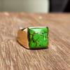 Square Cab Green Copper Turquoise Unisex Sterling Silver 14K Yellow Gold Ring Jewelry