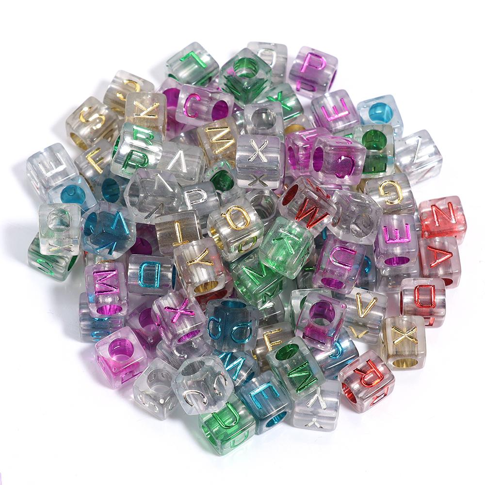 100Pcs Square Acrylic Letter Beads Mix Color Large Hole Alphabet Beads For Jewelry Making DIY Craft Friendship Bracelet Supplies