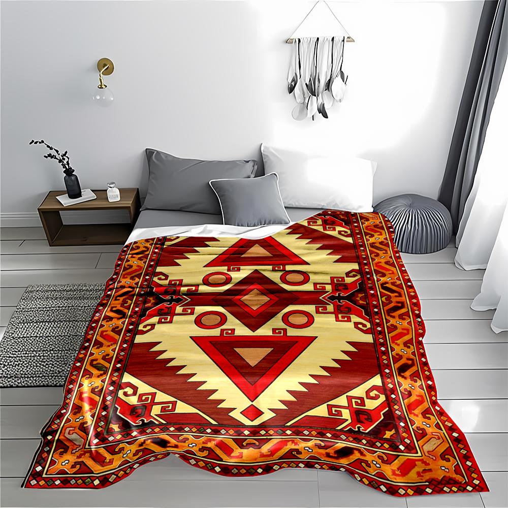 Geometric Boho Tribal-Style blanket, Red and Yellow Ethnic Pattern blanket blanket, suitable for use in the bedroom, living room, on the sofa