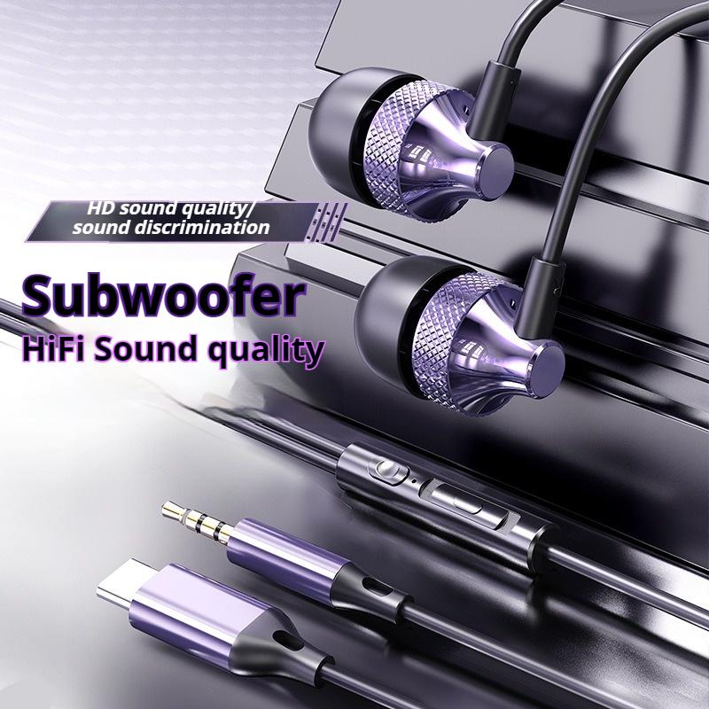 Metal Design Type C&3.5mm Earphones For Samsung Stereo Sound Headphones Wired Control In-Ear Headsets Gaming Earbuds Handsfree