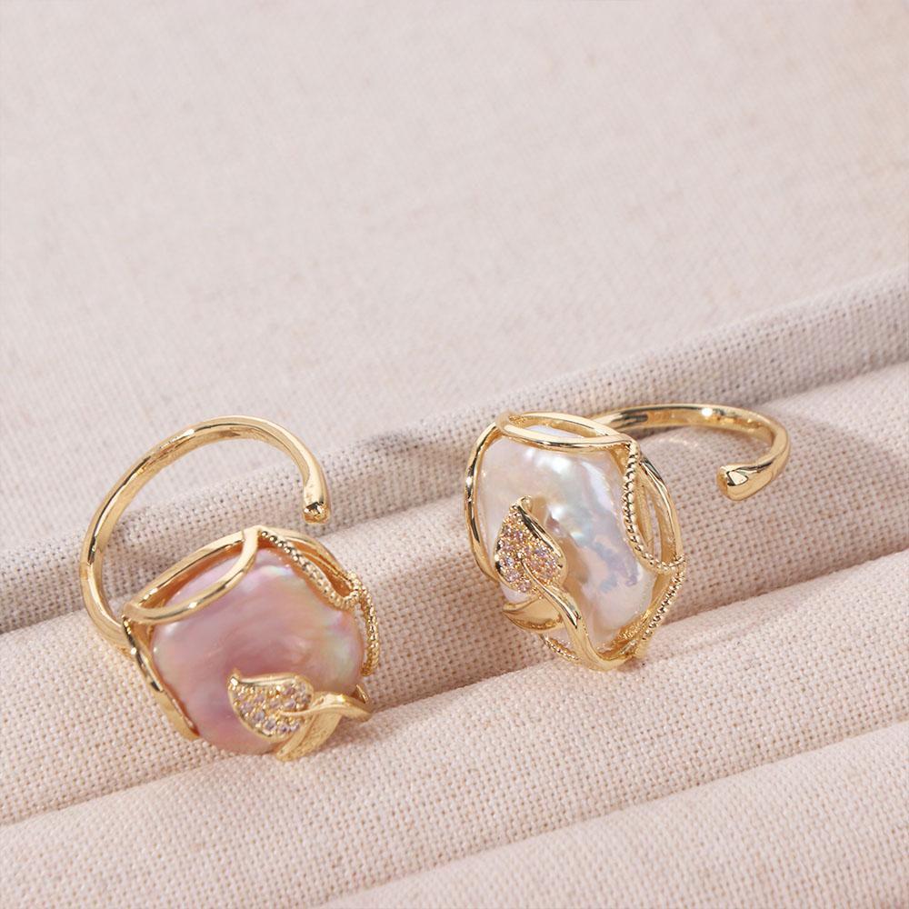 Rhinestone Irregular Pearl Ring Golden Natural Pearl Ring Creative Women's Jewelry  Gift