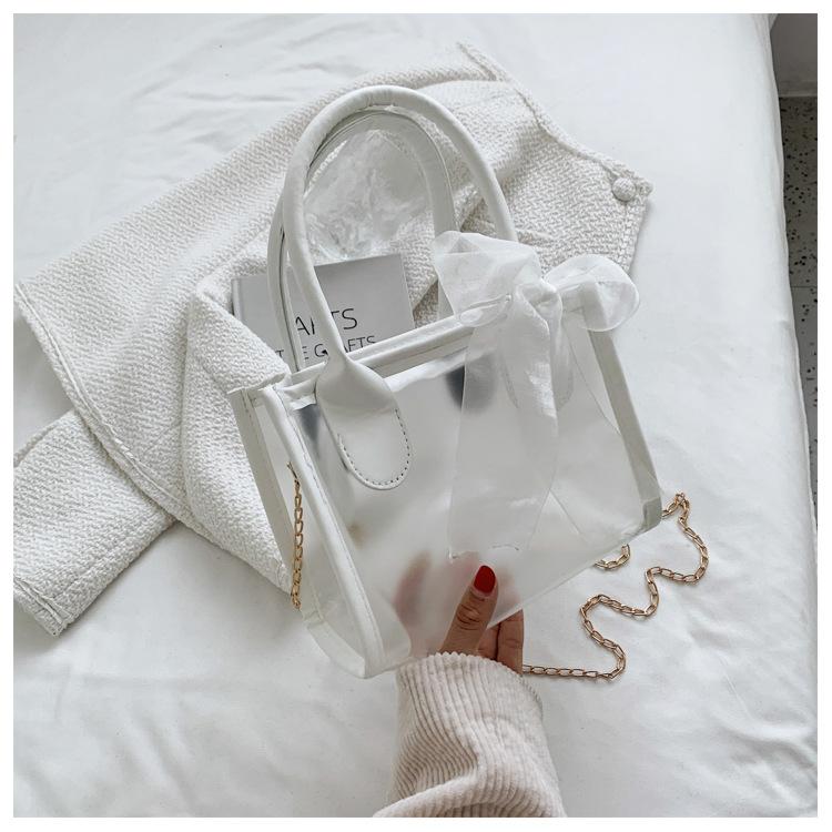 Casual Pvc Transparent Transparent Women'S Messenger Bag Shoulder Bag Handbag Jelly Bag Bow Ribbon Shoulder Bag