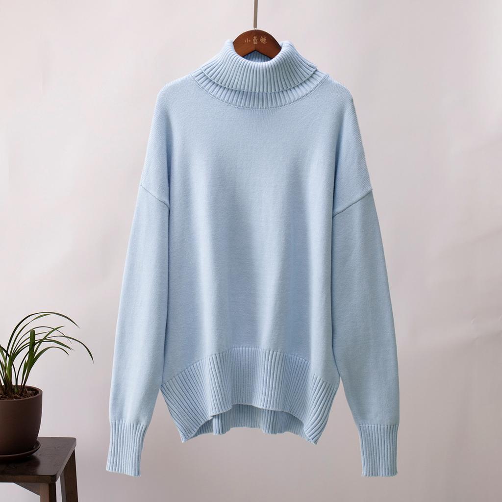 Solid Colour High Neck Sweater Autumn Winter Comfortable Loose Classic Versatile Pullover Sweater Luxurious Relaxed-fit Slimming and Versatile Top
