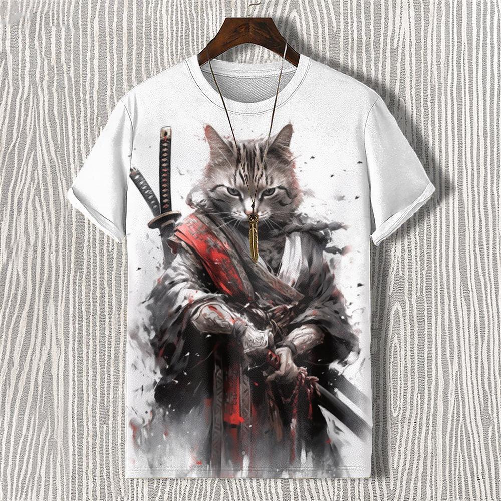 Men's T-shirts Edo Cat Samurai Warrior Japanese Art 3D Print Casual T-Shirts Men/Women Short Sleeve O-Neck Top Kid Clothing