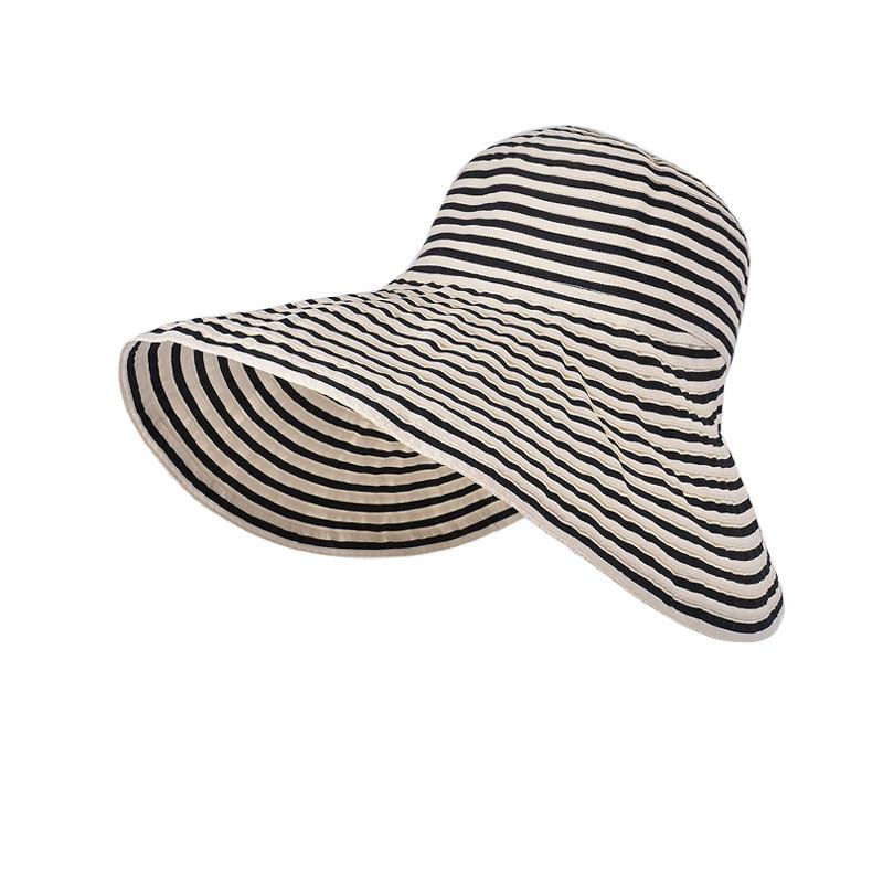 Summer Striped Wide Brim Fisherman Hat With Sun Protection For Women Outdoor Fashion
