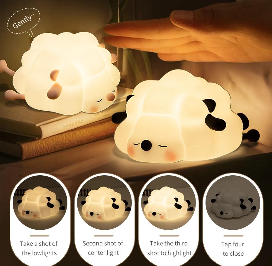 Sheep Led Night Light Cartoon Cute Gifts Nightlight Bedroom Decoration Desk Table Lamp Kid Birthday Nursery Rechargeable Lantern