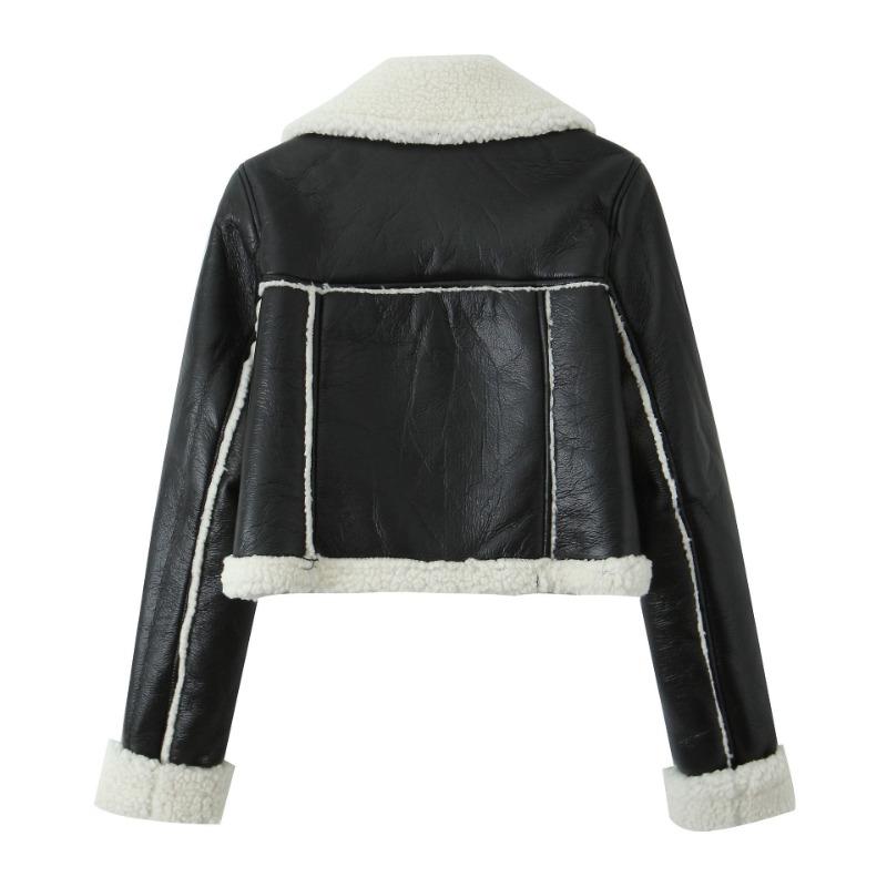 Spring and Autumn New Women's Clothing Lapel Fur Integrated Fleece Short Women's Jacket