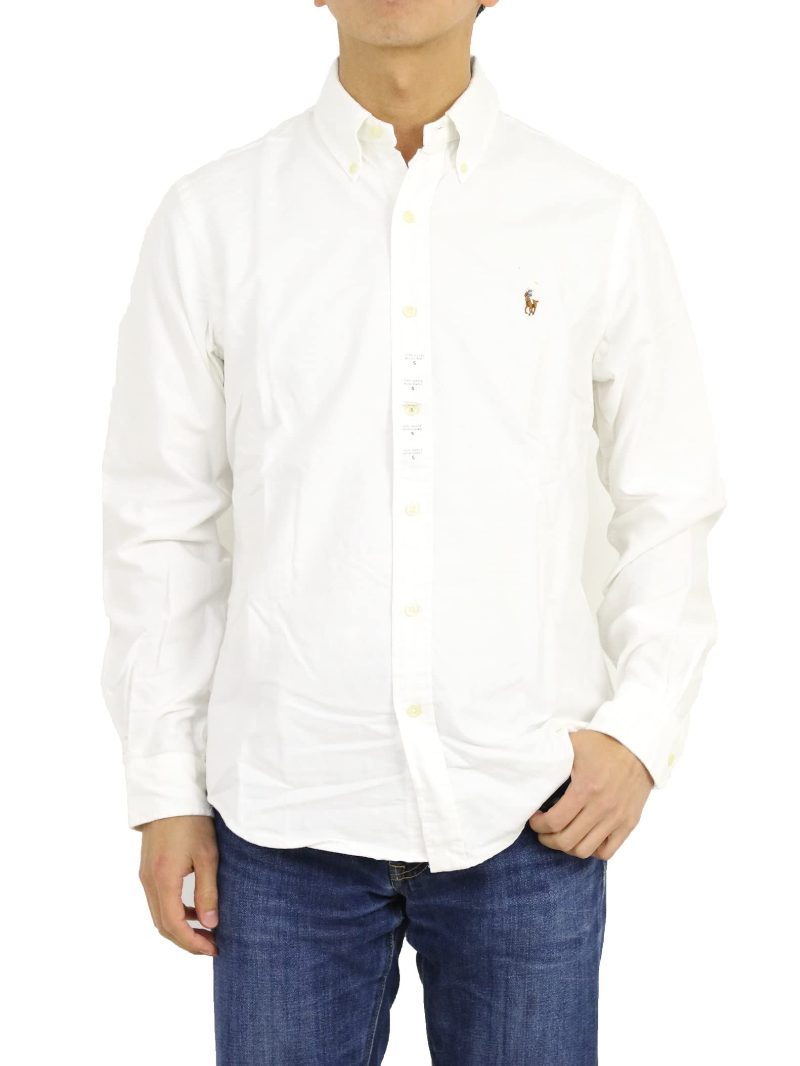 

POLO Ralph Lauren Классический крой Оксфордская рубашка с длинным рукавом однотонная белая мужская на пуговицах, цвет, XL, (Номер продукта 0103652) белый