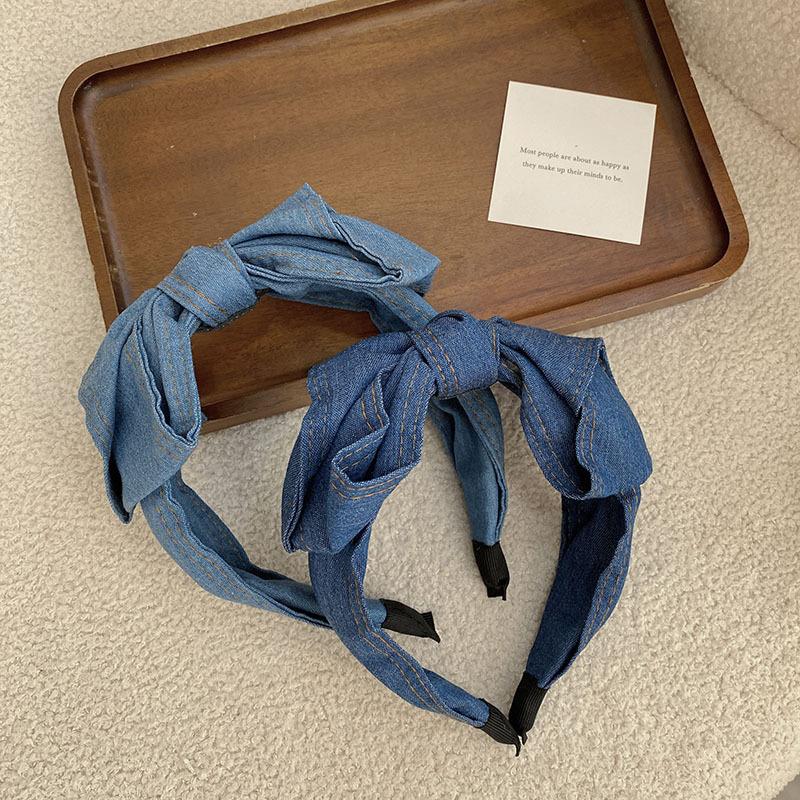 Fashion Women's Denim Headband with Center Bow Knot for Adult Daily Casual Hair Hoops Accessory