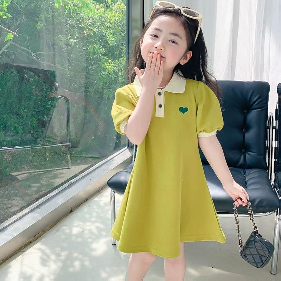 

Girls Summer Dresses Cute Princess Dress Lightweight Solid Color Polo Dress Girls Short Sleeve Dress Imported Children s Clothing 80cm зелений