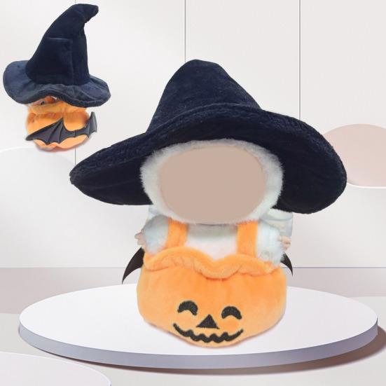 Doll Clothes Halloween Pumpkin Overalls Plush Doll Costume with Black Hat Cute Outfit for 15cm Dolls Display