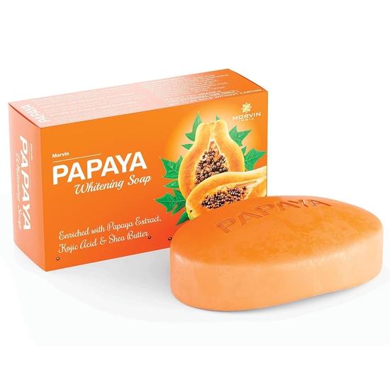 Morvin Papaya Bathing Bar Soap for Dark Spot & Acne Removal - Enriched with Papaya Extract Shea Butter – (75gm, Pack of 6)