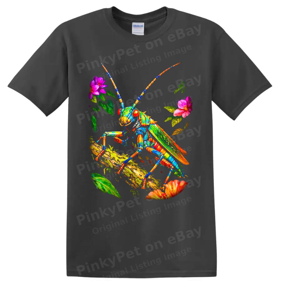 Grasshopper T Shirt Colorful Botanical Insect Art Nature Lover Graphic Tee Gift