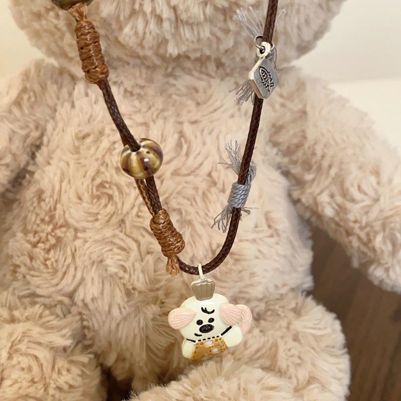 

Вощеная веревка керамика капающее масло щенок длинное ожерелье с подвеской милый щенок модная универсальная цепочка для свитера изысканное ожерелье женское