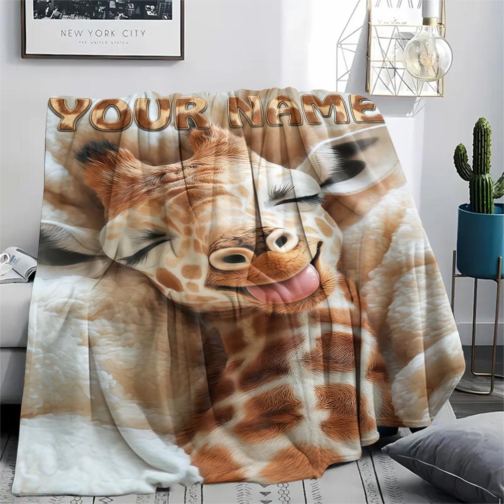 1PC Custom Name Giraffe Floral Name Art Patterned Flannel Blanket Suitable For All Seasons for Home Decor Warmth and Comfort Gifts Holiday Present_lx