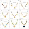 DIEYURO 316L Stainless Steel Sun Flower Heart Crystal Multi Pendant Necklace Lady Vintage Colored Woven Rope Neck Chain Jewelry