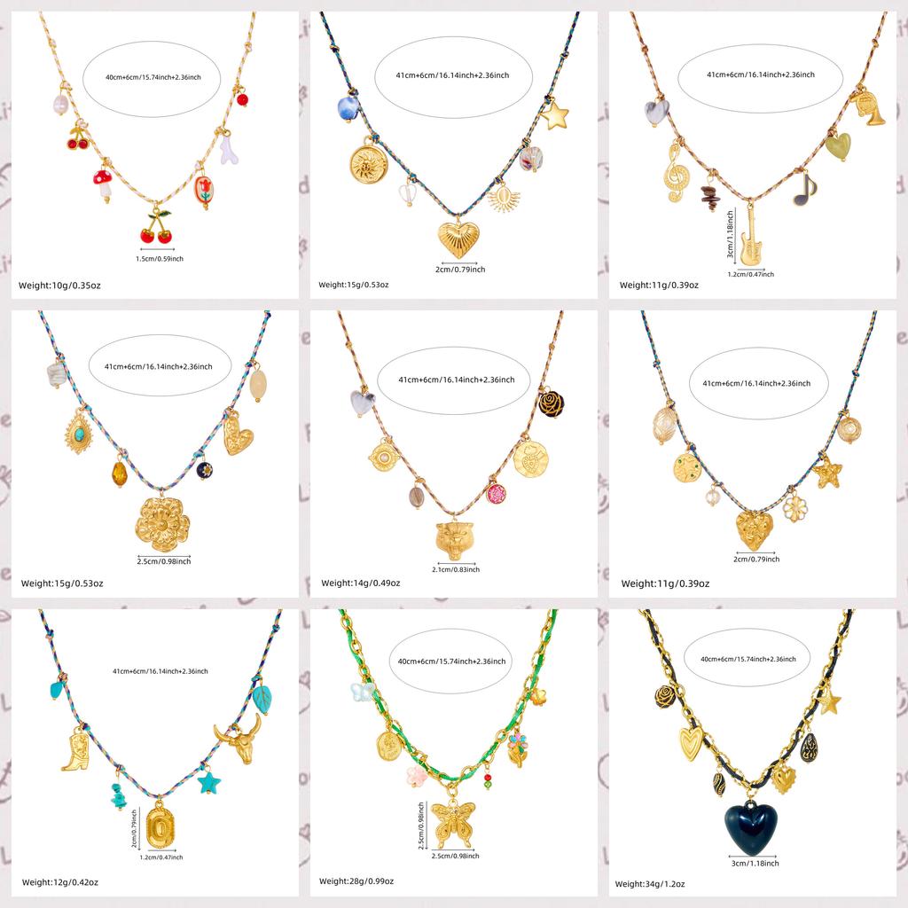 DIEYURO 316L Stainless Steel Sun Flower Heart Crystal Multi Pendant Necklace Lady Vintage Colored Woven Rope Neck Chain Jewelry