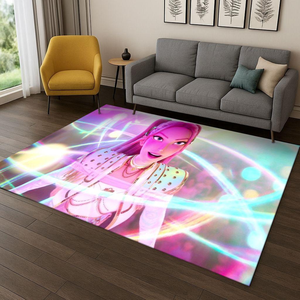 Tappeto Kpop Demon Hunters Rumi Mira Zoey Music Cartoon per Camera da Letto Soggiorno Divano Decorazione Casa, Tappetino Antiscivolo Regalo