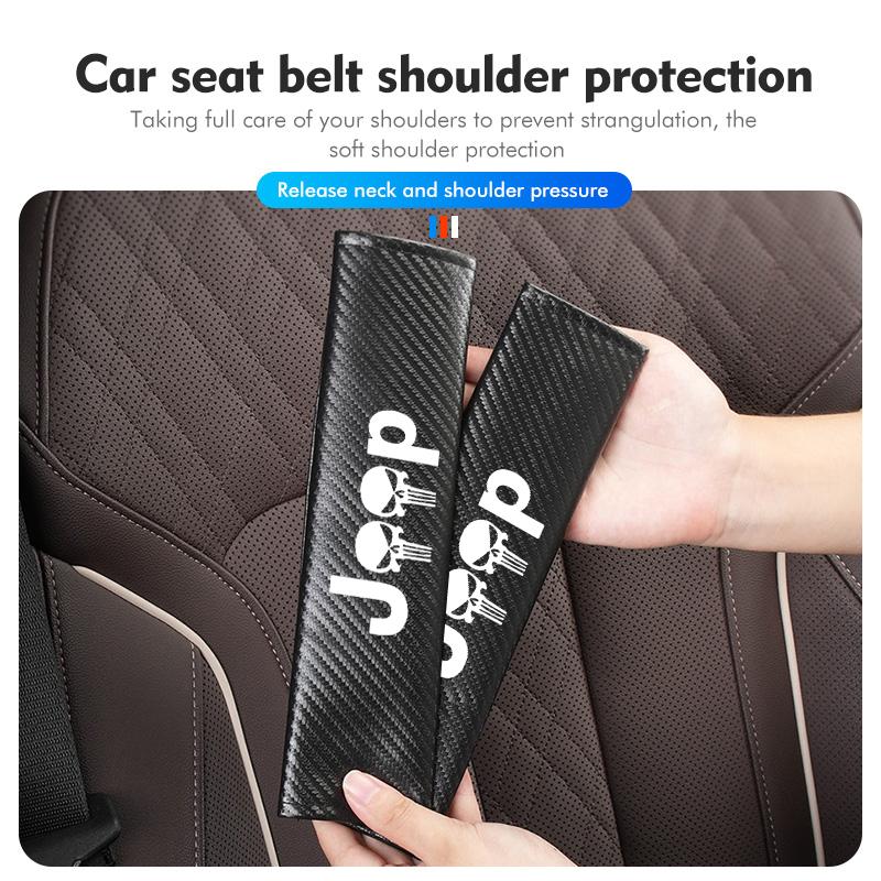 For Jeep Car Carbon Fiber Seat Belt Shoulder Cover Padding Seatbelt ProtectionAccessories Cherokee Patriot Liberty Wrangler JK AMP1