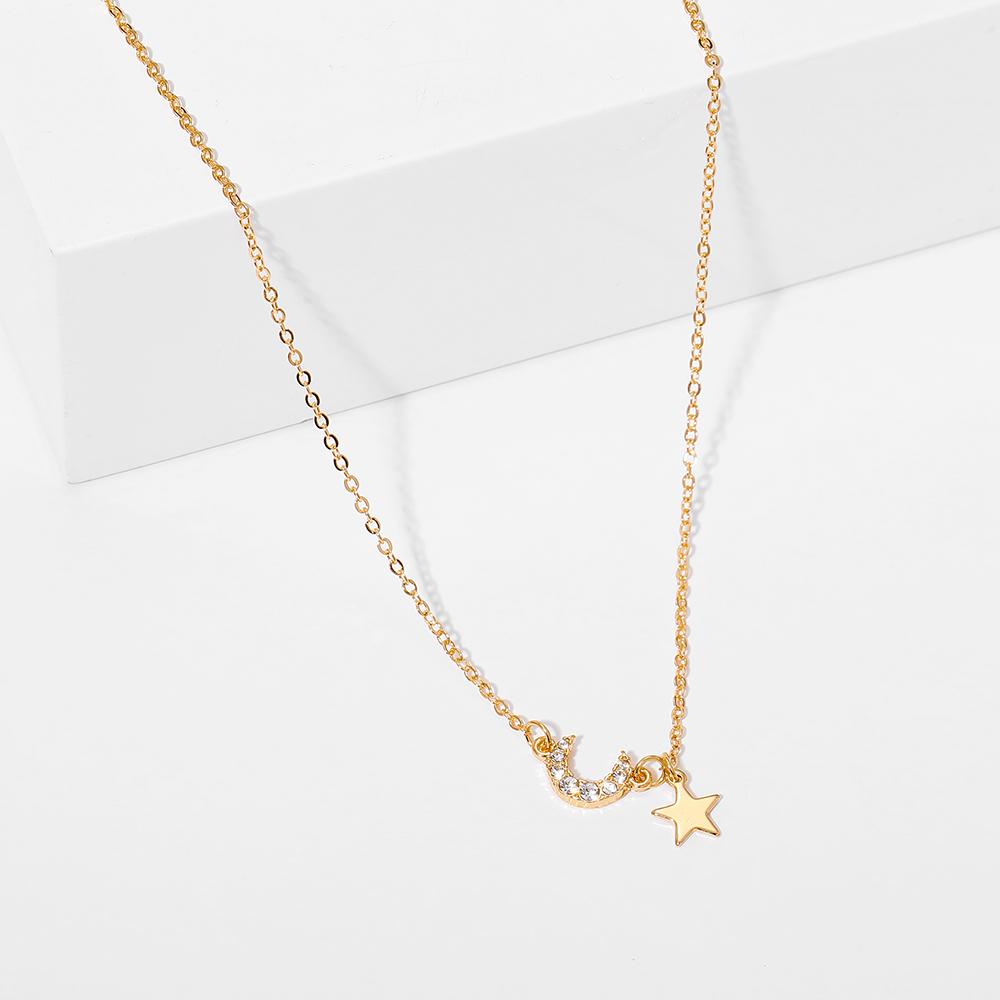 Moda Simples Estrela Lua Clavícula Colar Elegante Doce Pingente Corrente Mulheres Jóias Acessórios