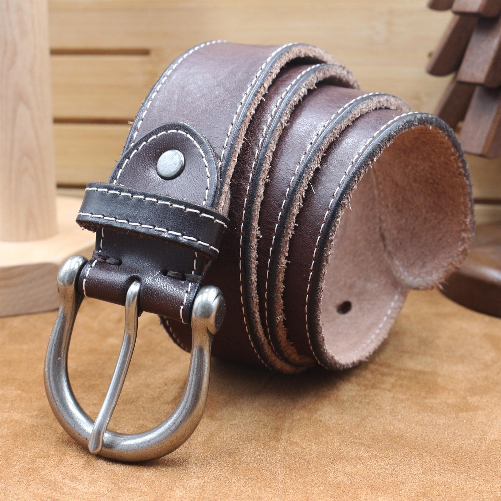 

Ремень из натуральной коровьей кожи Simple Car Line в стиле ретро для мужчин, первый слой коровьей кожи с пряжкой, мужская мода, универсальный ремень 130cm темно-коричневого