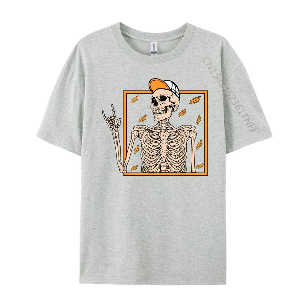 Vintage Halloween Skeleton Rock On Hand Skeleton Unisex Boys Street Wear T Shirt Camisetas De Hombre Man Tops Tees Graphic