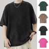 Summer Men T-shirt Round Neck Solid Color Distressed Casual Style Short Sleeve Loose Pullover Daily Wear Youthful Teenager Sport Top