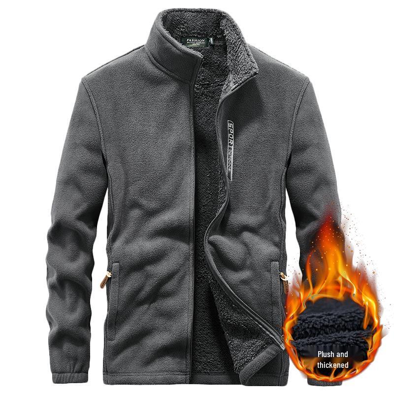 Men's Thick Fleece-Lined Stand-Up Collar Cardigan: Trendy, Warm Autumn/Winter Long-Sleeve Jacket