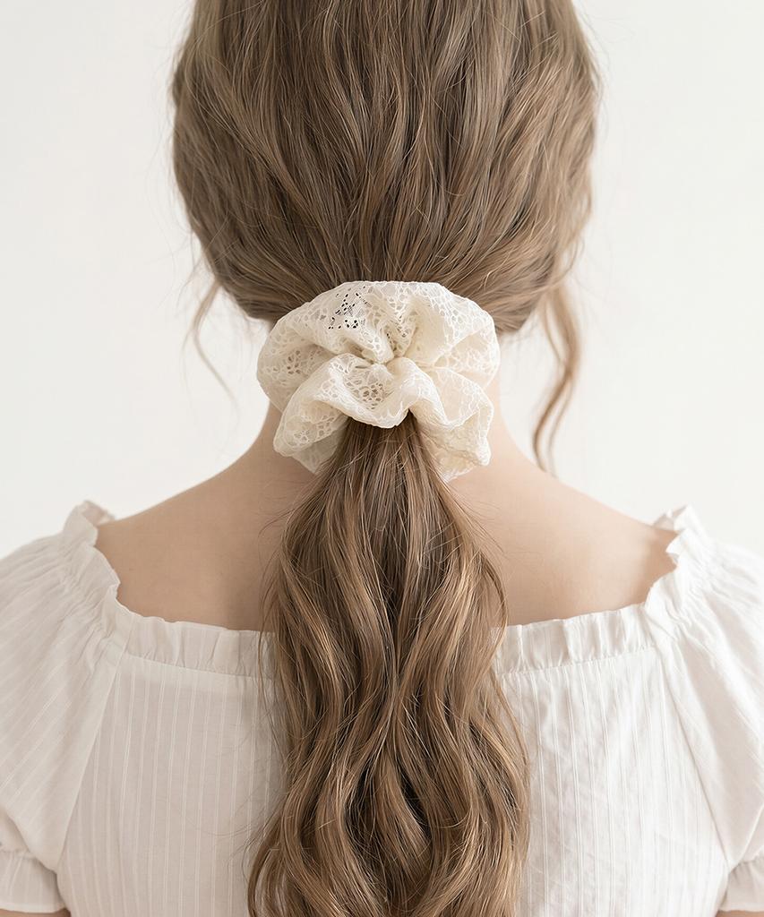 Dieuamour French Sheer Lace Scrunchie Hair Tie