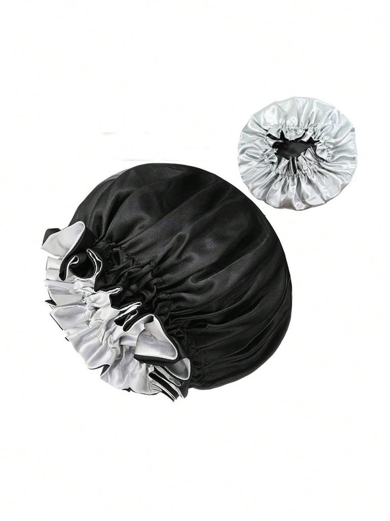 1Pc Two Tone Satin Hat Silk Bonnet For Sleeping Satin Bonnets Double Layer Reversible Hair Cap Bonnet For Women Long Curly Braid