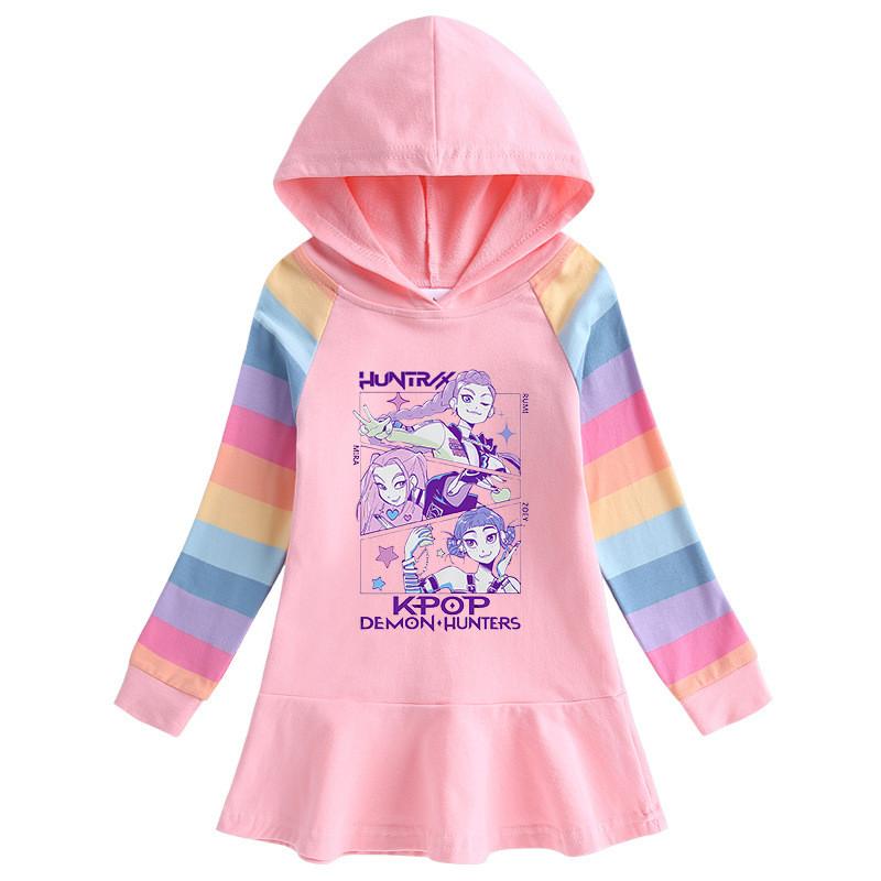 Girls Kpop Rumi Zoey Mira Hunters Heat Transfer Printing Hooded Dress 90cm