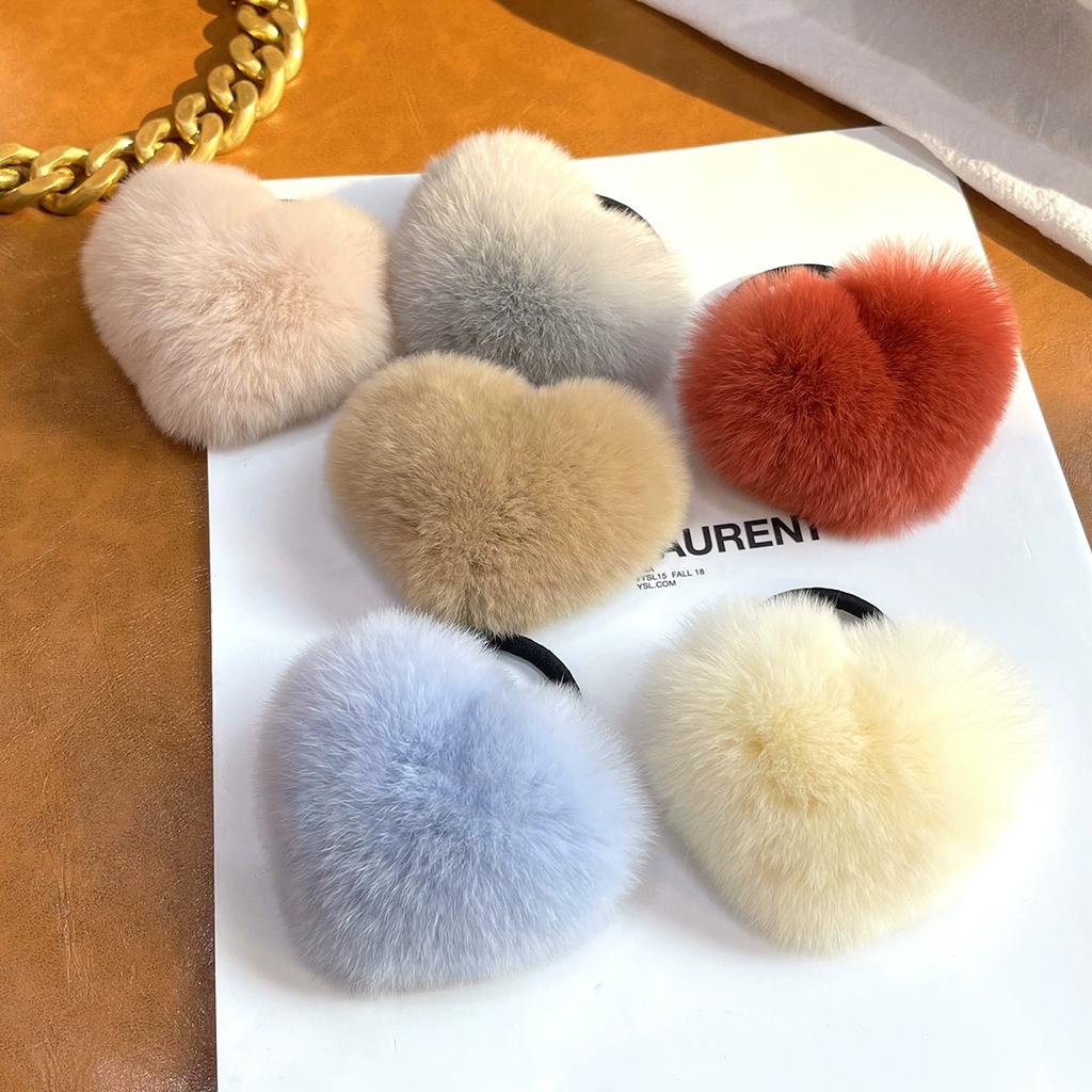 Korean cute Rex rabbit hair band ponytail headrope Internet celebrity high sense hair rope plush love headgear autumn and winter women