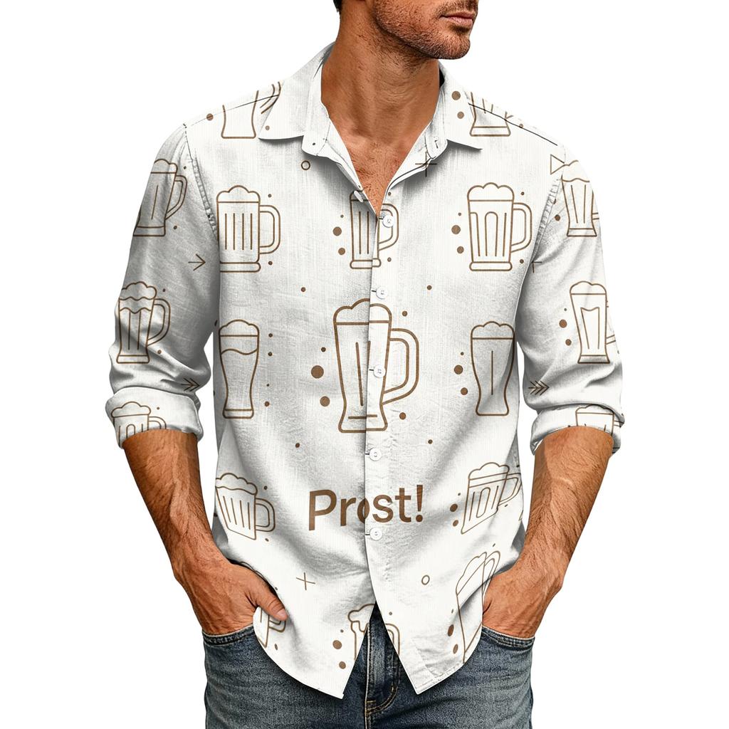 Men’s Loose Fit Lapel Collar Long Sleeve Shirt Vintage Casual Button Down Top Breathable Relaxed Fit for Daily Commuting and Outdoor Activities